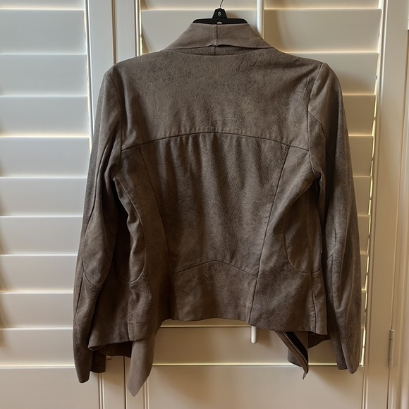 Zara Faux Vegan Suede Moto Jacket Asymmetrical Zip Fitted Draped Collar - Picture 5 of 10